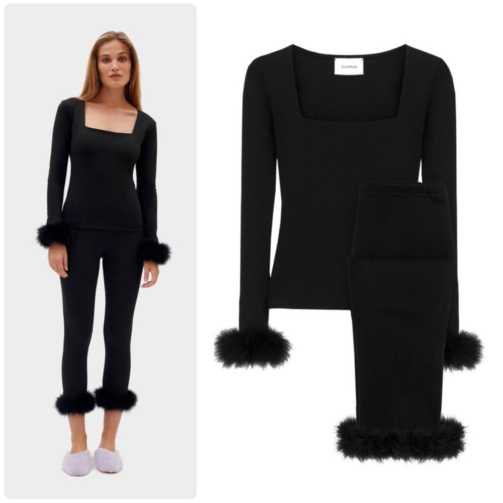 MWT Sleeper The Weekend Chic Feather Trim Pants Luxury Pajama